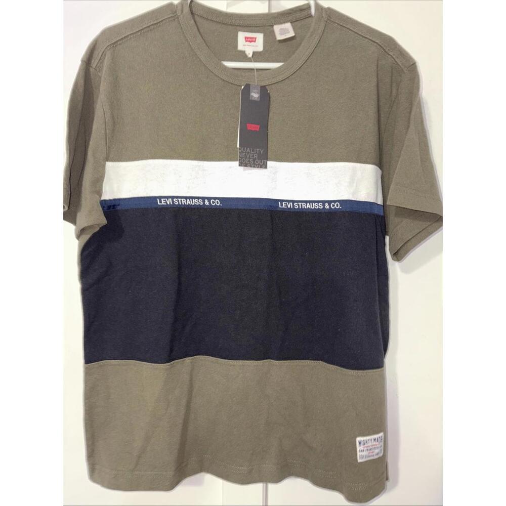 Levi's‎ Men's Retro 90S Colour Block T-Shirt Green Top Heavy Weight Shirt Medium